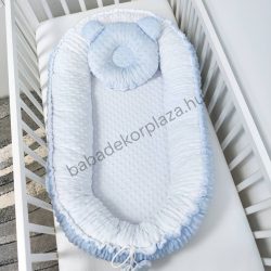   Deluxe Baby többfunkciós babafészek macipárnával - Minky világoskék - fehér