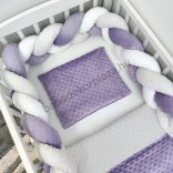 Deluxe Baby 3 részes Minky babaágynemű garnitúra - takaró + párna + fonott rácsvédő - orgona - szürke