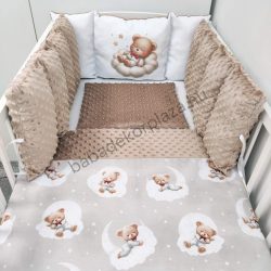   Deluxe Baby babaágynemű garnitúra Extra párnás rácsvédővel - Dreamland Collection - cappuccino - édes mackók