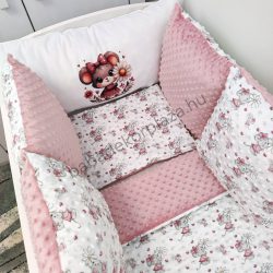   Deluxe Baby 7 részes babaágynemű garnitúra - mályvarózsa - egérkék virágokkal
