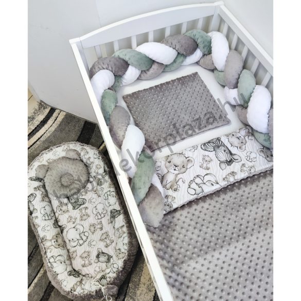 Deluxe Baby babaágynemű garnitúra babafészekkel - 5 részes - grafitszürke - bébi szafari II.