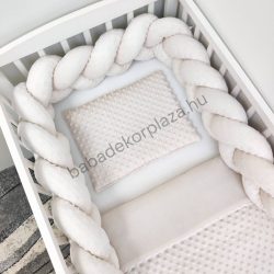  Deluxe Baby 3 részes babaágynemű garnitúra - takaró + párna + fonott rácsvédő - mogyoró
