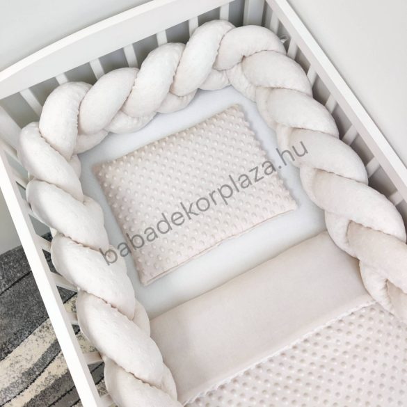 Deluxe Baby 3 részes babaágynemű garnitúra - takaró + párna + fonott rácsvédő - mogyoró