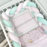Deluxe Baby 3 részes babaágynemű garnitúra - takaró + párna + fonott rácsvédő - világos rózsaszín - cuki macik III.