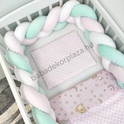   Deluxe Baby 3 részes babaágynemű garnitúra - takaró + párna + fonott rácsvédő - világos rózsaszín - cuki macik III.