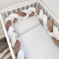   Fonott rácsvédő 70*120-as kiságy feléig érő - Minky tricolor (mogyoró-fehér-cappuccino)