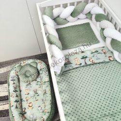   Deluxe Baby babaágynemű garnitúra babafészekkel - 5 részes - sötét zsályazöld - szafari kölykök I.