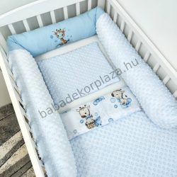   Deluxe Baby babaágynemű garnitúra hengerpárnás rácsvédővel - világoskék bébi zsiráf