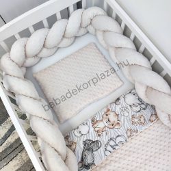   Deluxe Baby 3 részes babaágynemű garnitúra - takaró + párna + fonott rácsvédő - mogyoró - bébi szafari I.