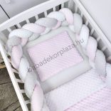 Deluxe Baby 3 részes Minky babaágynemű garnitúra - takaró + párna + fonott rácsvédő - világos rózsaszín - fehér - szürke