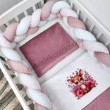 Deluxe Baby 3 részes babaágynemű garnitúra - takaró + párna + fonott rácsvédő - mályva - őzike virágok között