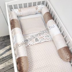   Babaágynemű garnitúra hengerpárnás rácsvédővel - mogyoró nyuszi és bagoly - LIMITÁLT SZÉRIA