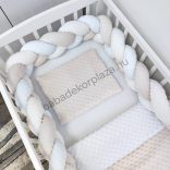 Deluxe Baby 3 részes Minky babaágynemű garnitúra - takaró + párna + fonott rácsvédő - mogyoró - fehér - vanília