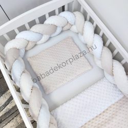   Deluxe Baby 3 részes Minky babaágynemű garnitúra - takaró + párna + fonott rácsvédő - mogyoró - fehér - vanília