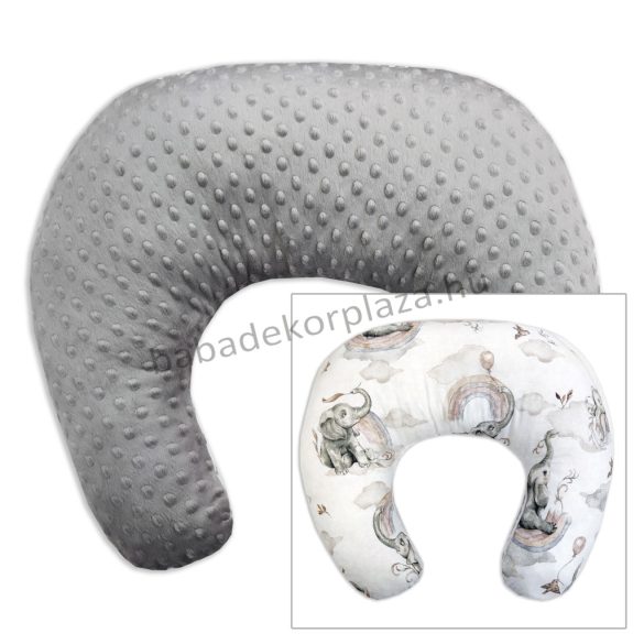 Comfort kétoldalas szoptatós párna - grafitszürke - elefántok szivárványon