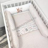 Deluxe Baby babaágynemű garnitúra hengerpárnás rácsvédővel - mogyoró nyuszi és bagoly