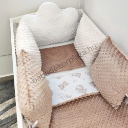   Deluxe Baby babaágynemű garnitúra felhőpárnás rácsvédővel - fehér - cappuccino - mogyoró - felhőn alvó macikák