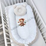Deluxe Baby többfunkciós babafészek macipárnával, fekvőbetéttel - Minky mogyoró-fehér - pilóta maci