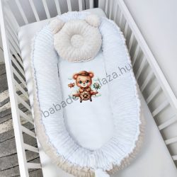   Deluxe Baby többfunkciós babafészek macipárnával, fekvőbetéttel - Minky mogyoró-fehér - pilóta maci