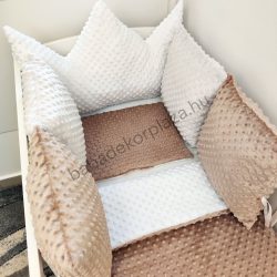   Deluxe Baby babaágynemű garnitúra koronapárnás rácsvédővel - fehér - cappuccino - szürke