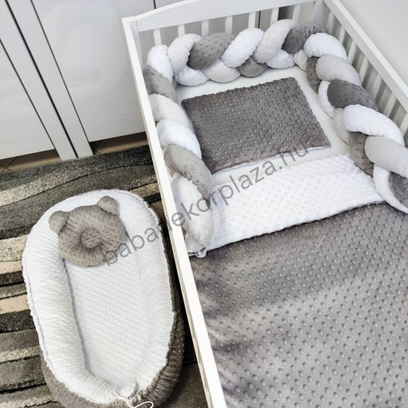 Deluxe Baby Minky babaágynemű garnitúra babafészekkel - 5 részes - grafit - szürke - fehér