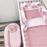 Deluxe Baby Minky babaágynemű garnitúra babafészekkel - 5 részes - mályvarózsa - világos rózsaszín