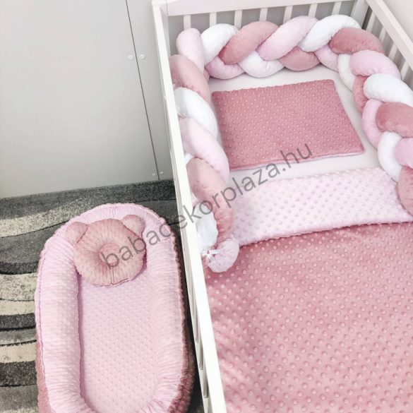 Deluxe Baby Minky babaágynemű garnitúra babafészekkel - 5 részes - mályvarózsa - világos rózsaszín