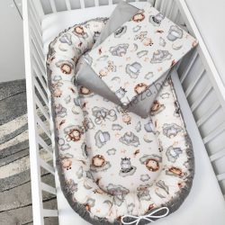   Babaágynemű garnitúra babafészekkel - 3 részes - Vidám szafari I. (Limitált széria)