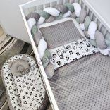 Deluxe Baby babaágynemű garnitúra babafészekkel - 5 részes - grafitszürke - pandák II.