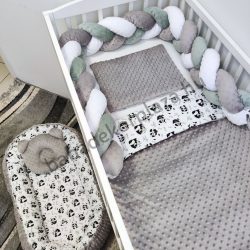   Deluxe Baby babaágynemű garnitúra babafészekkel - 5 részes - grafitszürke - pandák II.