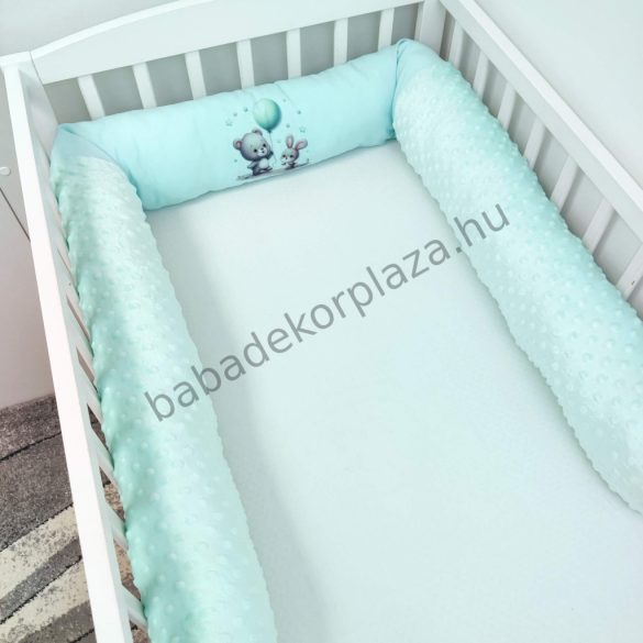 Rácsvédő hengerpárna - 210 cm - menta - nyuszi és maci