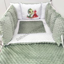   Deluxe Baby Minky babaágynemű garnitúra Extra párnás rácsvédővel - Dreamland Collection - sötét zsályazöld - dínó kölyök