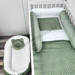   Minky babaágynemű garnitúra babafészekkel, hengerpárnás rácsvédővel - VÁLASZTHATÓ SZÍNBEN