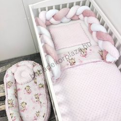   Deluxe Baby babaágynemű garnitúra babafészekkel - 5 részes - világos rózsaszín - bébi zsiráf