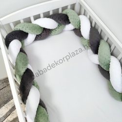   Fonott rácsvédő 70*120-as kiságy feléig érő - Minky tricolor (antracit - sötét zályazöld - fehér)