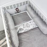 Deluxe Baby babaágynemű garnitúra hengerpárnás rácsvédővel - grafitszürke - bébi szafari zebra