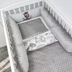   Deluxe Baby babaágynemű garnitúra hengerpárnás rácsvédővel - grafitszürke - bébi szafari zebra