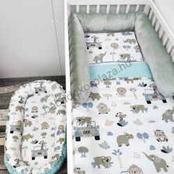   Babaágynemű garnitúra babafészekkel, hengerpárnával - 4 részes - Autós szafari (Limitált széria)