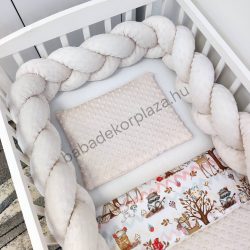   Deluxe Baby 3 részes babaágynemű garnitúra - takaró + párna + fonott rácsvédő - mogyoró - erdei állatok I.