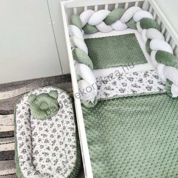 Deluxe Baby babaágynemű garnitúra babafészekkel - 5 részes - sötét zsályazöld - koalák II.
