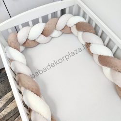   Fonott rácsvédő 70*140-es kiságyban körbeérő - Minky tricolor (mogyoró-vanília-cappuccino)