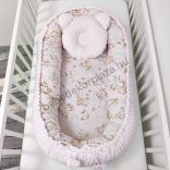 Deluxe Baby többfunkciós babafészek macipárnával - Minky világos rózsaszín - rózsaszín bébi erdei állatok