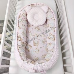   Deluxe Baby többfunkciós babafészek macipárnával - Minky világos rózsaszín - rózsaszín bébi erdei állatok