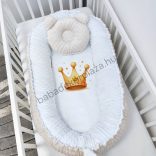 Deluxe Baby többfunkciós babafészek macipárnával, fekvőbetéttel - Minky mogyoró-fehér - korona