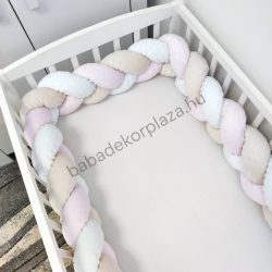   Fonott rácsvédő 70*120-as kiságy feléig érő - Minky tricolor (mogyoró - világos rózsaszín - fehér)