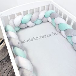  Fonott rácsvédő 70*120-as kiságyban körbeérő - Minky tricolor (szürke-menta-fehér)