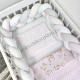 Deluxe Baby 3 részes babaágynemű garnitúra - takaró + párna + fonott rácsvédő - Világos rózsaszín - rózsaszín bébi erdei állatok