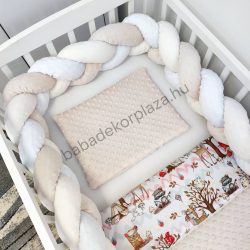   Deluxe Baby 3 részes babaágynemű garnitúra - takaró + párna + fonott rácsvédő - mogyoró - erdei állatok III.