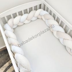   Fonott rácsvédő 60*120-as kiságy feléig érő - Minky tricolor (mogyoró-vanília-fehér)