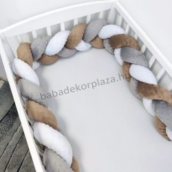   Fonott rácsvédő 70*140-es kiságy feléig érő - Minky tricolor (grafit - cappuccino - fehér)